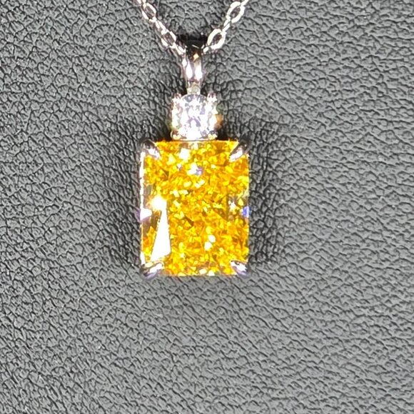 Ice Cut CZ Citrine Pendant Necklace‎ with CZ Accents in Sterling Silver (NWOT) - Picture 2 of 7
